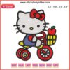 Hello Kitty Picnic Embroidery Design: Adorable Kitty on Bike with Basket, Ideal for Kids' Cute Picnic Gifts