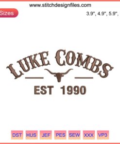 Vintage Luke Combs Est. 1990 Embroidery File, Bull Skull Design, Digital Download, Country Music Embroidery Pattern