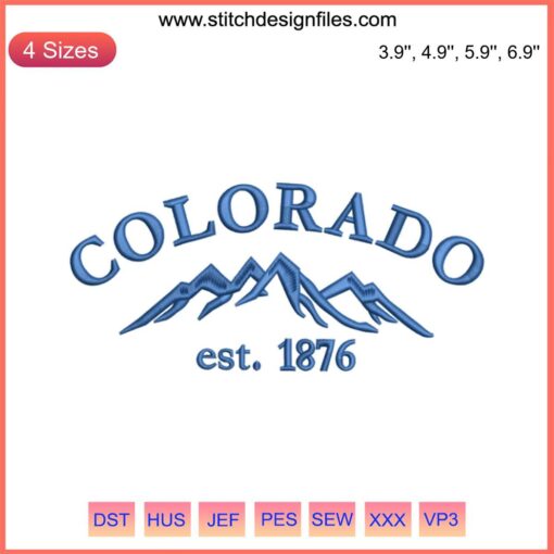 Colorado Est. 1976 Embroidery Design | Vintage Mountain Embroidery File | Colorado Mountain Emblem | Digital Download