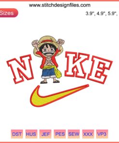 One Piece Luffy Nike Embroidery Logo Design, Anime-Inspired Nike Design, Funny Embroidery File