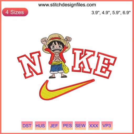 One Piece Luffy Nike Embroidery Logo Design, Anime-Inspired Nike Design, Funny Embroidery File