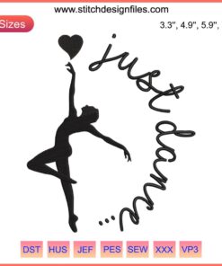 Embroidery design featuring vibrant dance silhouettes with "Dance Lover Team" text. Perfect for dance enthusiasts.