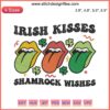 "Green shamrock design with 'Irish Kisses Shamrock Wishes' text for St. Patrick’s embroidery machine file"