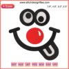 Smiley face red nose embroidery design, perfect for Red Nose Day; cheerful, festive machine pattern.