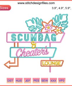"2023 Scumbag & Cheaters Lounge Embroidery - Team Ariana Machine Trend Design: Bold, modern pattern, vibrant colors, unique style."