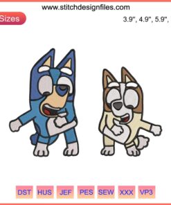 Bluey and Bingo Heeler fun embroidery design, Disney-inspired, cute machine pattern for kids, digital file download.