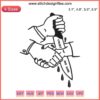 Embroidery design of a handshake revealing a backstab, symbolizing betrayal. "Trust No One" phrase included. Art, friendship, deceit.