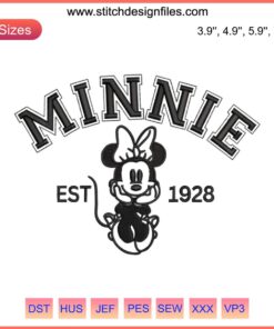 1928 Minnie Mouse Disney Embroidery Design | Classic Cute Minnie Machine Embroidery Pattern