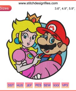 Mario and Princess Peach Valentine Embroidery Design | Super Mario Love Theme | Digital Pattern File | Nintendo Inspired Art