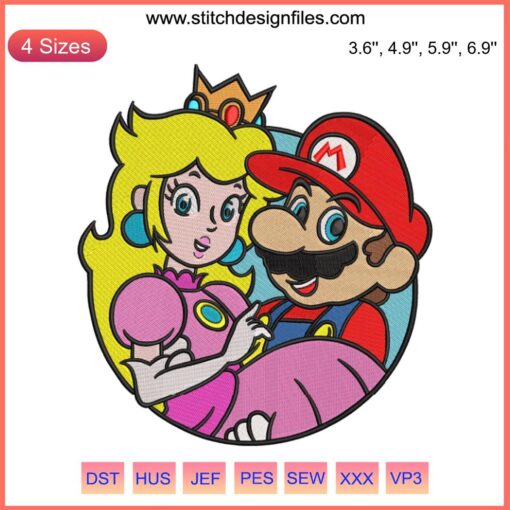 Mario and Princess Peach Valentine Embroidery Design | Super Mario Love Theme | Digital Pattern File | Nintendo Inspired Art