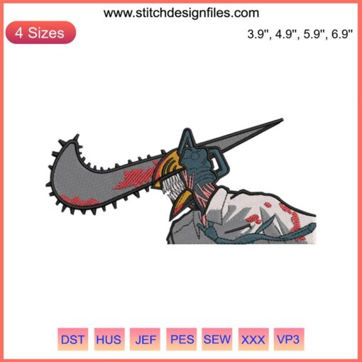 Chainsaw Man Logo Nike Embroidery featuring Pochica Anime x Nike Machine Design, intricate stitched details, unique anime art.
