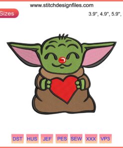 Baby Yoda Red Nose Day embroidery design file featuring Comic Relief theme, perfect for machine embroidery projects.