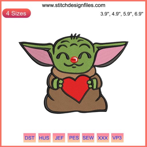Baby Yoda Red Nose Day embroidery design file featuring Comic Relief theme, perfect for machine embroidery projects.