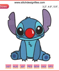 Stitch Red Nose Day Embroidery 2023 Design | Disney-themed machine embroidery featuring beloved Stitch in Red Nose gear.