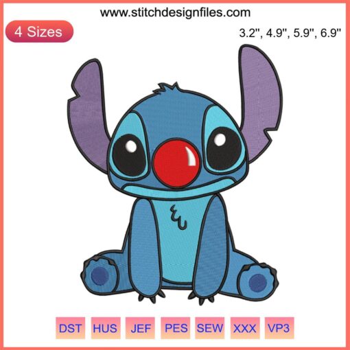 Stitch Red Nose Day Embroidery 2023 Design | Disney-themed machine embroidery featuring beloved Stitch in Red Nose gear.