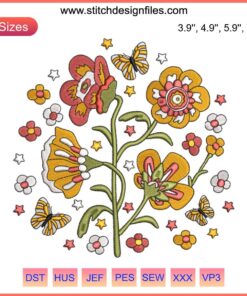 Butterflies and Flowers embroidery design from Daisy Jones and The Six Band. Perfect for music-inspired DIY projects.