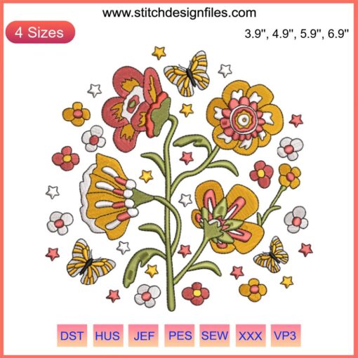 Butterflies and Flowers embroidery design from Daisy Jones and The Six Band. Perfect for music-inspired DIY projects.