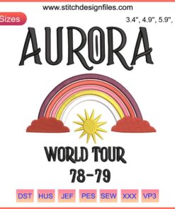 Aurora World Tour Band Embroidery, Daisy Jones & The Six Design - Vintage-style band logo with intricate embroidered details.