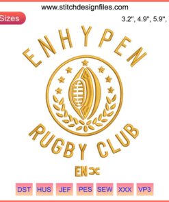 Enhypen Rugby Club Embroidery design featuring rugby ball and team motif, perfect for sports-themed digital files.