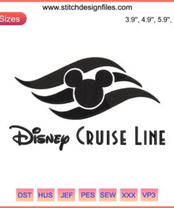 Disney Cruise Line Logo Embroidery - Family Mickey Cruise Machine Design File Featuring Iconic Mouse Ears and Nautical Theme.