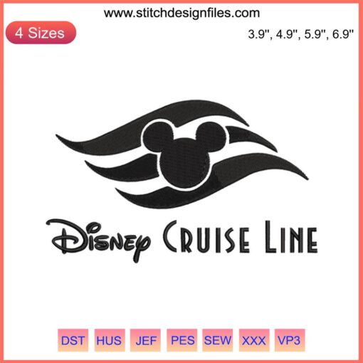 Disney Cruise Line Logo Embroidery - Family Mickey Cruise Machine Design File Featuring Iconic Mouse Ears and Nautical Theme.