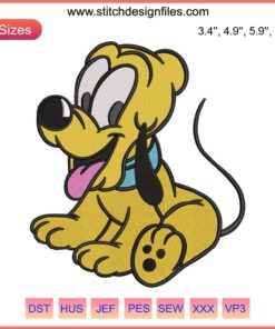Cute Pluto Disney Dog Machine Embroidery Design File; ideal for embroidery enthusiasts; vibrant, detailed cartoon image.