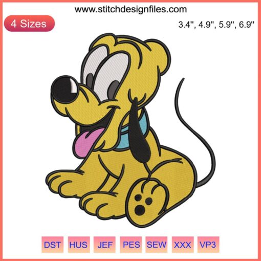 Cute Pluto Disney Dog Machine Embroidery Design File; ideal for embroidery enthusiasts; vibrant, detailed cartoon image.