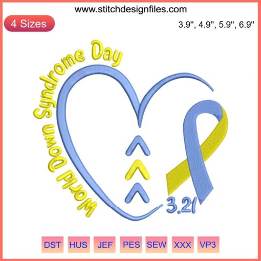 Blue Yellow Ribbon Embroidery Design for Down Syndrome Awareness | Digital Machine File
