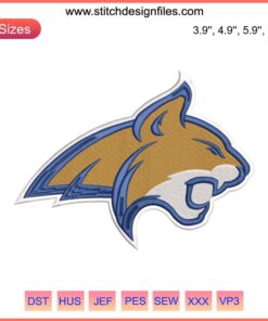 Montana State Bobcats logo embroidery, digital basketball machine embroidery design file, sports team mascot patch.