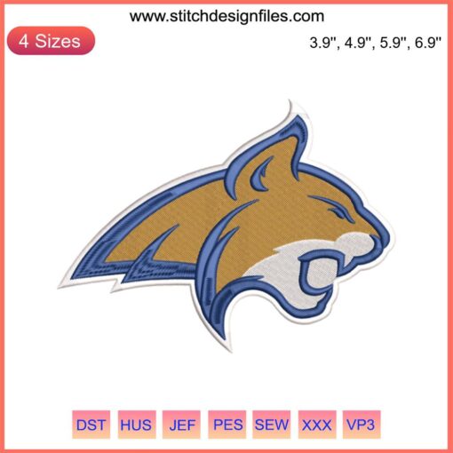 Montana State Bobcats logo embroidery, digital basketball machine embroidery design file, sports team mascot patch.
