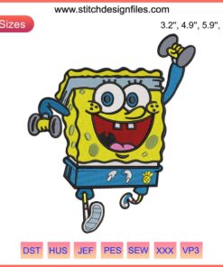 Spongebob Gym Embroidery Design: Cartoon gym lover with weights, perfect for fitness enthusiasts and embroidery projects.