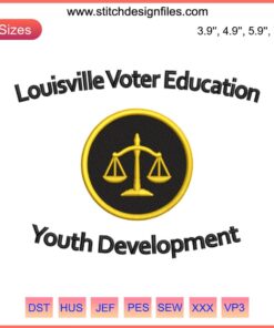 Youth-oriented Louisville Voter Education embroidery design in vibrant colors, perfect for machine embroidery, promoting civic awareness.