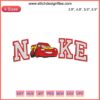 Lightning McQueen embroidery file, Nike-inspired, Pixar Cars design, digital download for embroidery machines.
