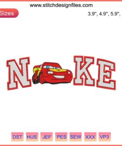 Lightning McQueen embroidery file, Nike-inspired, Pixar Cars design, digital download for embroidery machines.