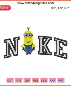 Nike Minion Kevin Embroidery Design File featuring cute Minion Kevin and Bob in vibrant, detailed embroidery art.