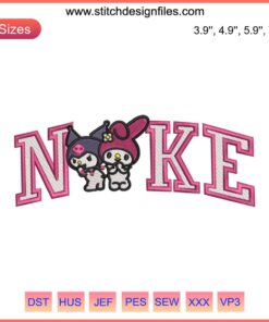 Nike Sanrio Kuromi x My Melody Embroidery Design File, Cute Kuromi and Melody Collaboration Pattern for Clothing and Accessories.