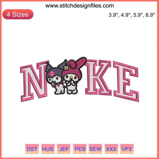 Nike Sanrio Kuromi x My Melody Embroidery Design File, Cute Kuromi and Melody Collaboration Pattern for Clothing and Accessories.
