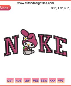 Nike My Melody Cute Embroidery Design - Kuromi x Melody Collaboration, features a whimsical cartoon character embroidery file.
