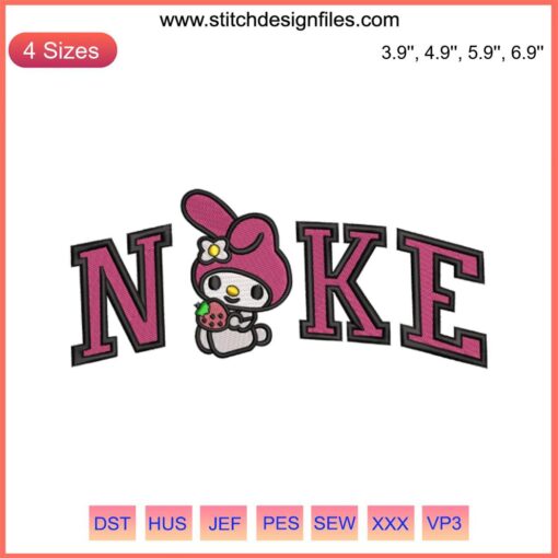 Nike My Melody Cute Embroidery Design - Kuromi x Melody Collaboration, features a whimsical cartoon character embroidery file.