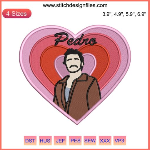 Pedro Pascal heart embroidery design, "Daddy Is A State of Mind" movie theme, digital download file, unique handcraft pattern.