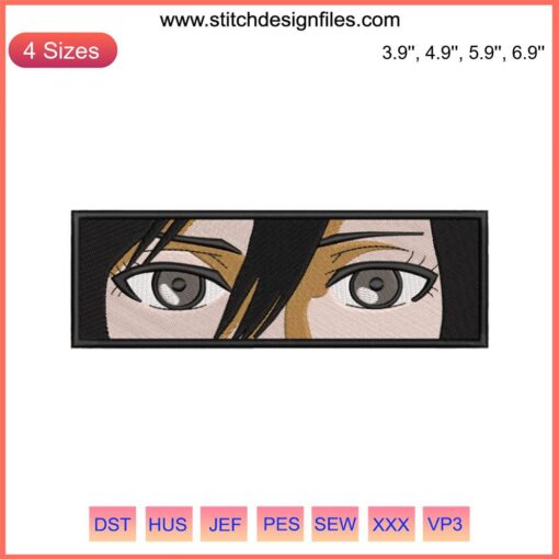 Mikasa Ackerman eyes embroidery design, Attack on Titan anime design file, detailed digital art, geek embroidery pattern.