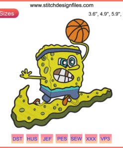 SpongeBob playing basketball Nike embroidery design, featuring SpongeBob SquarePants logo, machine-stitched sports art.