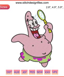 Patrick Star Embroidery Design: Funny SpongeBob SquarePants Machine Stitching Pattern, Cartoon Character Embroidery Art.