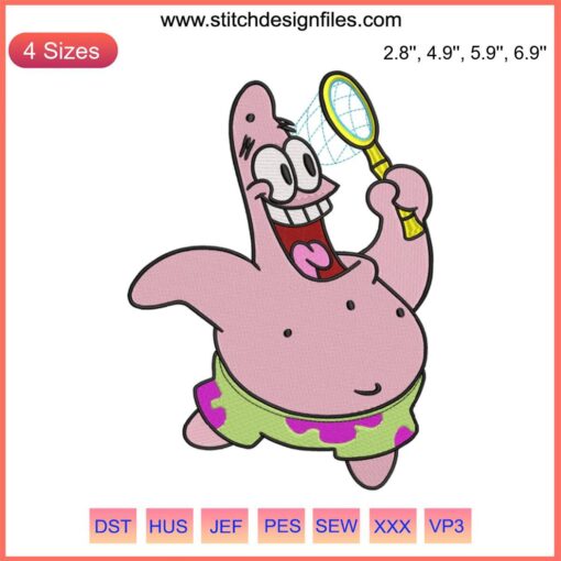 Patrick Star Embroidery Design: Funny SpongeBob SquarePants Machine Stitching Pattern, Cartoon Character Embroidery Art.