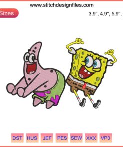 SpongeBob and Patrick hilarious embroidery design; SpongeBob SquarePants embroidery for machine stitching; cartoon-themed fabric art.