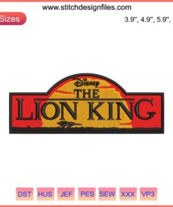 Lion King Logo Embroidery Design File: Disney's The Lion King logo with intricate embroidery detailing, perfect for crafting projects.