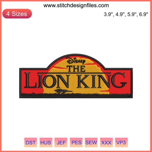 Lion King Logo Embroidery Design File: Disney's The Lion King logo with intricate embroidery detailing, perfect for crafting projects.