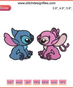 Stitch and Angel Love Embroidery Design, Disney Couple Art, Cute Cartoon Embroidery File, Digital Download for Crafts.