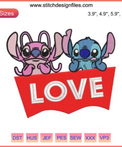 Adorable Stitch and Angel Embroidery Design | Lilo & Angel Disney Machine File | Cute Pair in Love