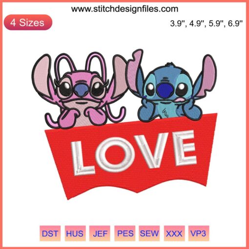 Adorable Stitch and Angel Embroidery Design | Lilo & Angel Disney Machine File | Cute Pair in Love